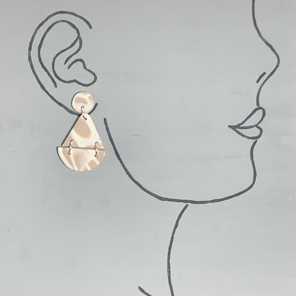 White and Beige Handcrafted Clay Earrings - Picture 2 of 2